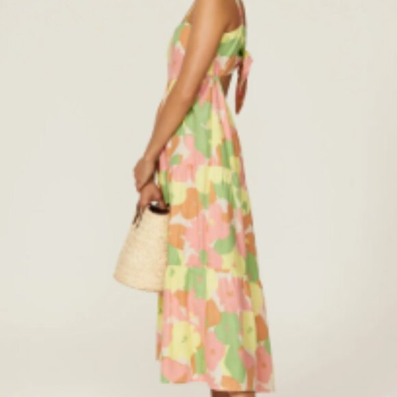 Sanctuary Get Away Maxi Dress Womens M Floral Linen Blend Open Tie Back - Picture 3 of 7